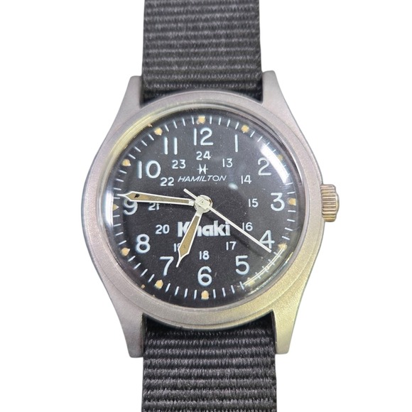 Vintage 1980s Hamilton Khaki Field Wrist Watch Manual Steel 921980 2 Nato Straps - Picture 1 of 6